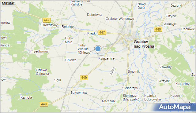 mapa Książenice, Książenice gmina Grabów nad Prosną na mapie Targeo